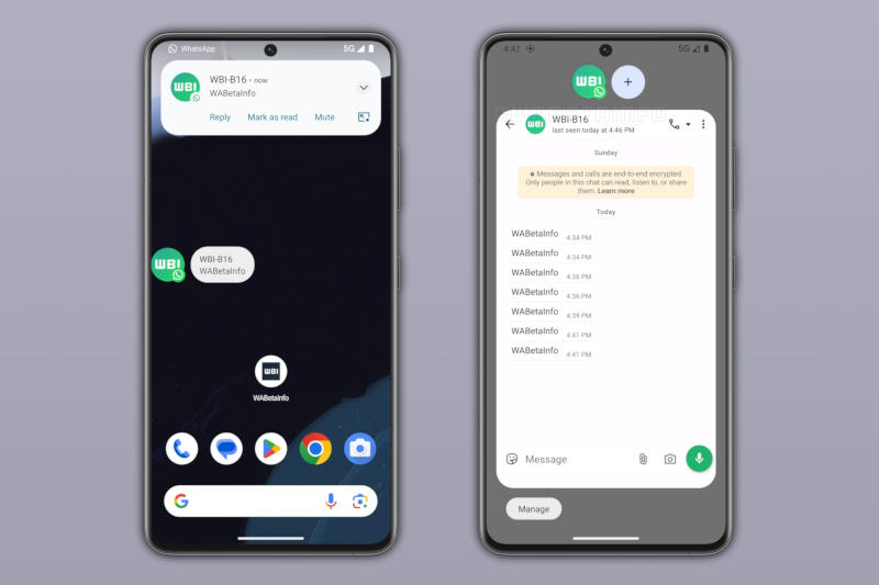 WhatsApp 在安卓上将开始支持“气泡”——一种罕见的系统通知格式