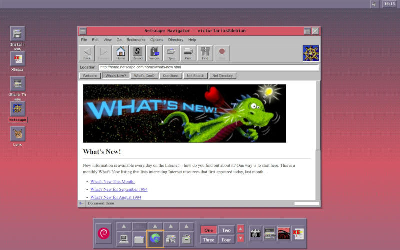 用户恢复了一个1994年的带图形界面的Linux系统，直接在浏览器中运行。