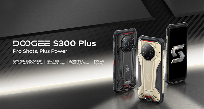 Doogee S300 Plus 是一款基于 Dimensity 8300 的可靠手机，配备 1 TB 存储和可调节的 Mini‑LED 背光。