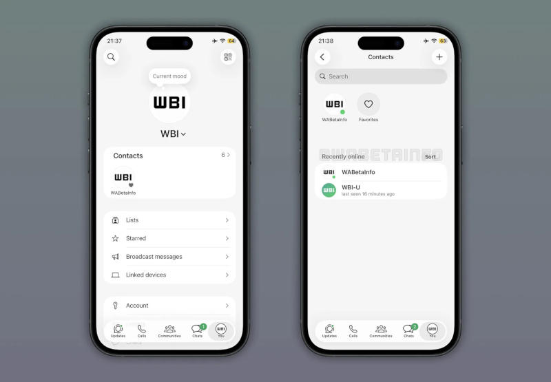 WhatsApp 将单独公布在线联系人列表，与其他用户列表分开。