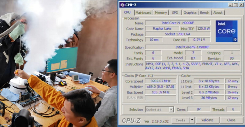 英特尔Core i9-14900KF已加速至9206.34 MHz，创下新的全球纪录。